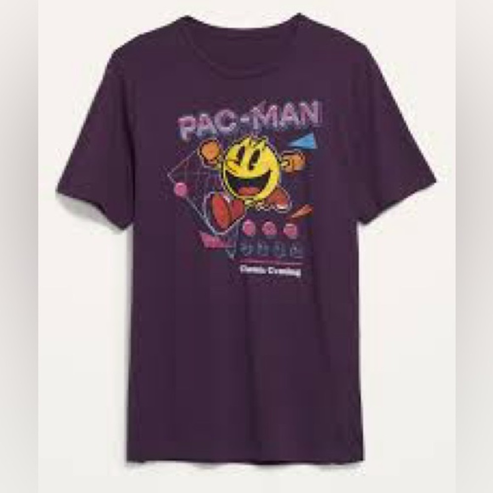 Old Navy Pac-Man “Classic Gaming" Graphic T-Shirt Purple Fig Jam Size Small